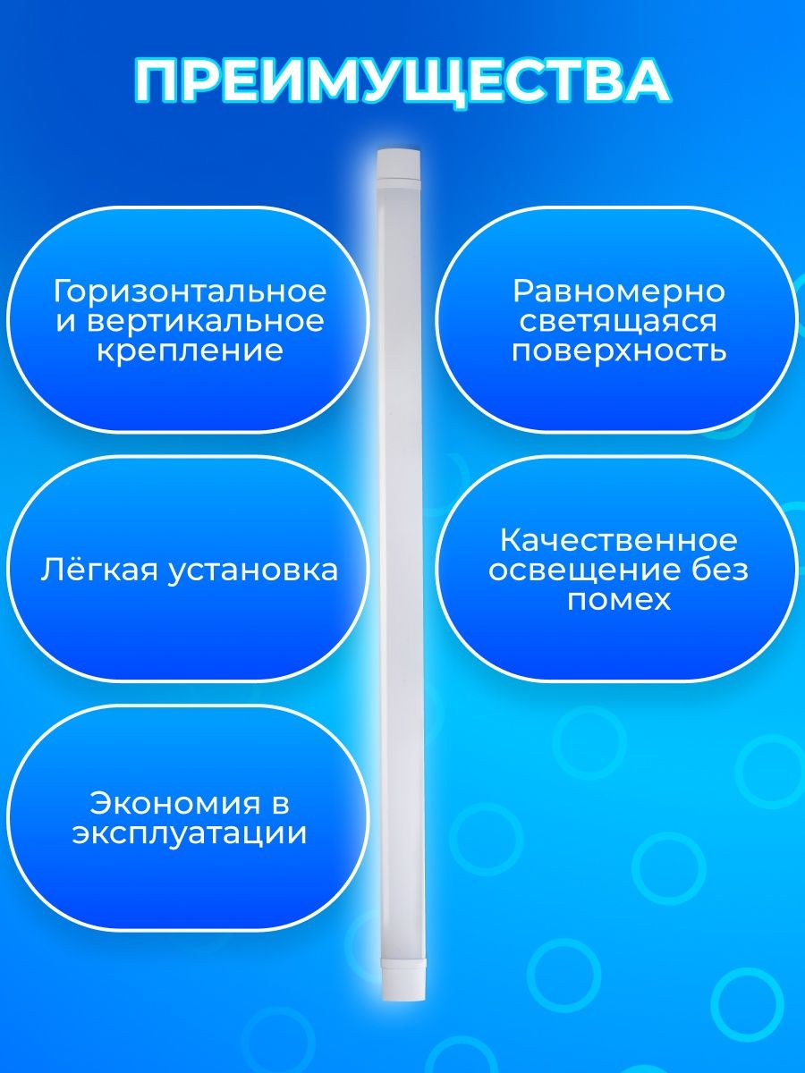 Светильник светодиодный пылевлагозащищенный RSV-SSP-01-18W-6500K-IP65
