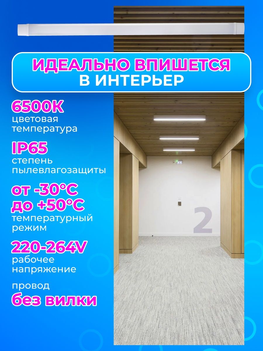 Светильник светодиодный пылевлагозащищенный RSV-SSP-01-18W-6500K-IP65