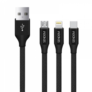 кабель USB 2.4А SENDEM M10 (3 в 1 microUSB/iPhone5/6/7/TYPE-C) 1м Б0000006166