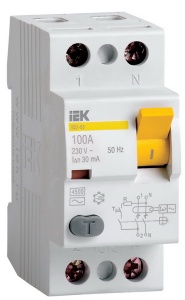 УЗО Выключатель диф. тока 2п 16A 30mA тип AC ВД1-63 ИЭК MDV10-2-016-30